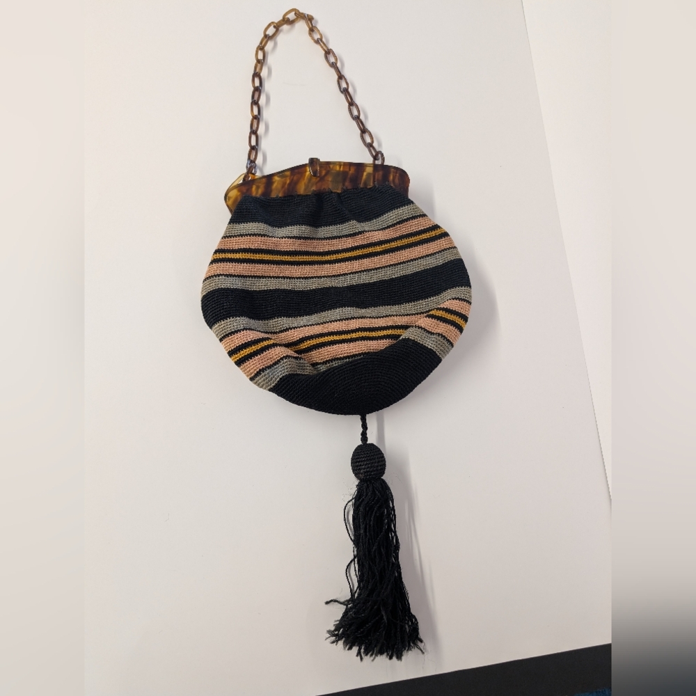 Vintage  Bag Art Deco 1920s  Black Striped Art Deco Fabric. Mint Condition